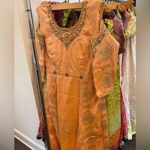 Elegant Orange Embroidered Maxi Dress